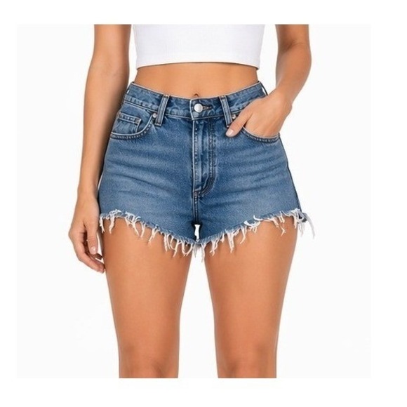 Abercrombie & Fitch Pants - Abercrombie & Fitch Curve Love The Mom Short High Rise Denim Blue 29 8 Distressd